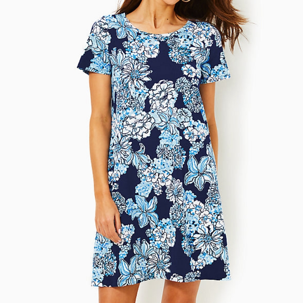 Lilly Pulitzer CODY SHORT SLEEVE DRESS LOW TIDE NAVY BOUQUET ALL DAY size S NWT